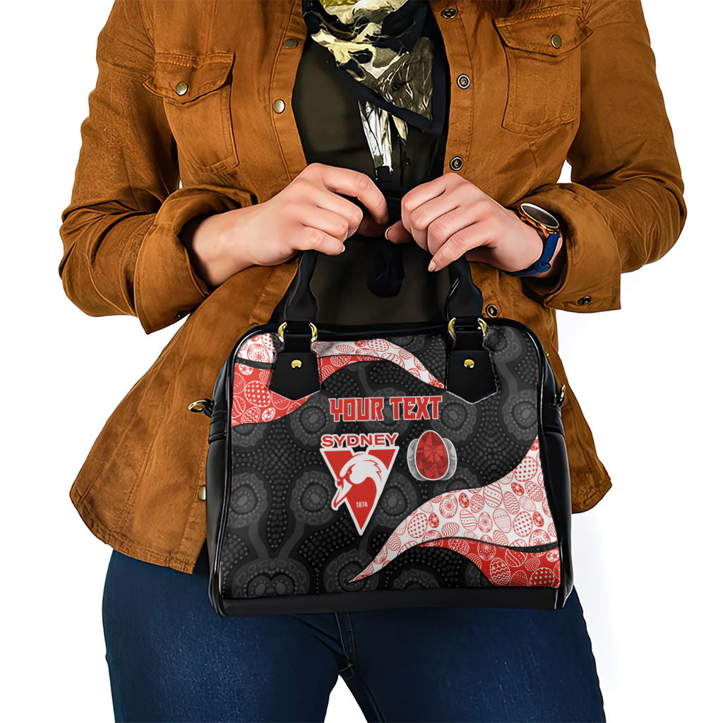 Personalized Sydney Football Shoulder Handbag Easter Egg Pattern Red White Tribal Dot Art Style