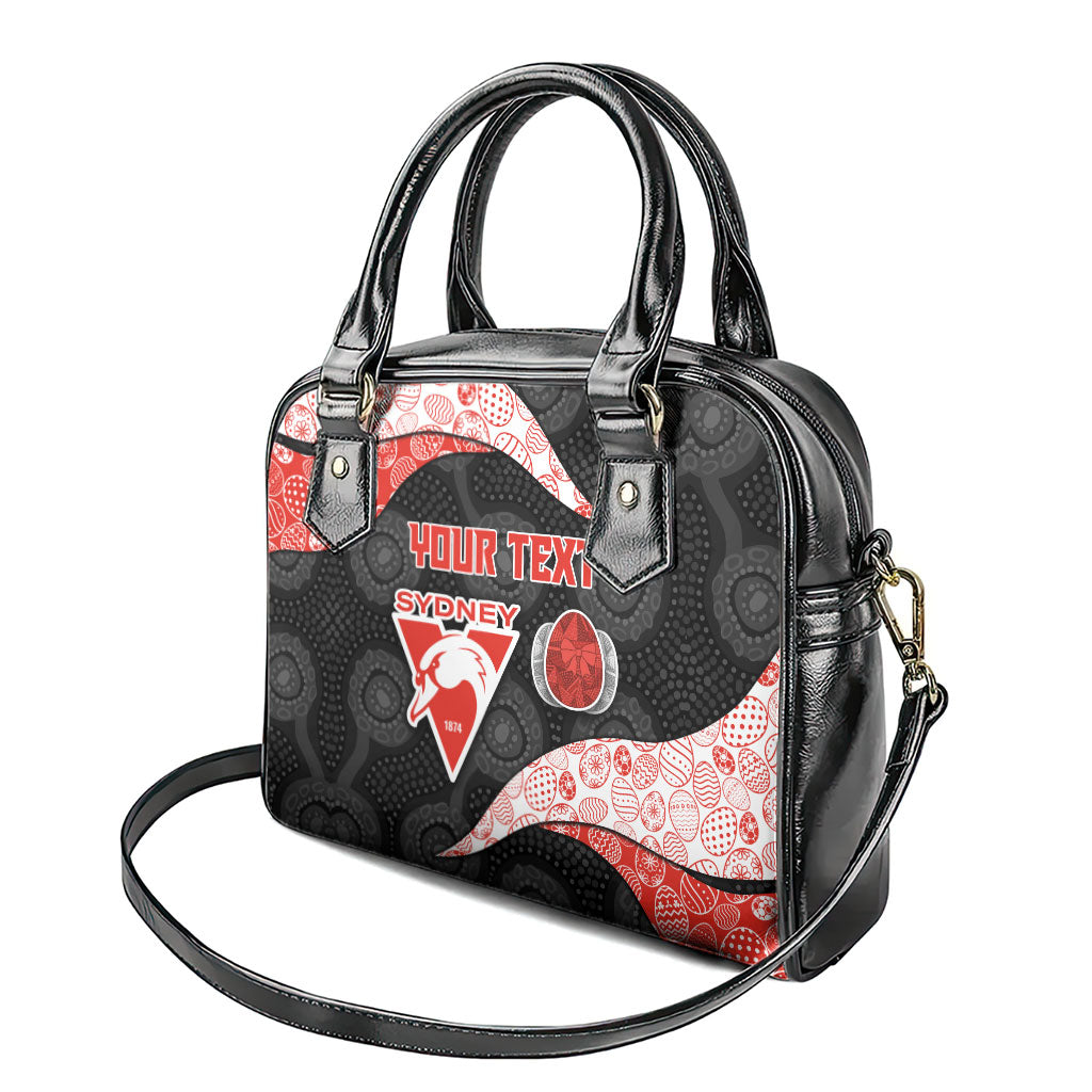 Personalized Sydney Football Shoulder Handbag Easter Egg Pattern Red White Tribal Dot Art Style