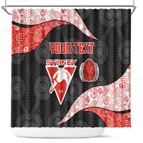 Personalized Sydney Football Shower Curtain Easter Egg Pattern Red White Tribal Dot Art Style