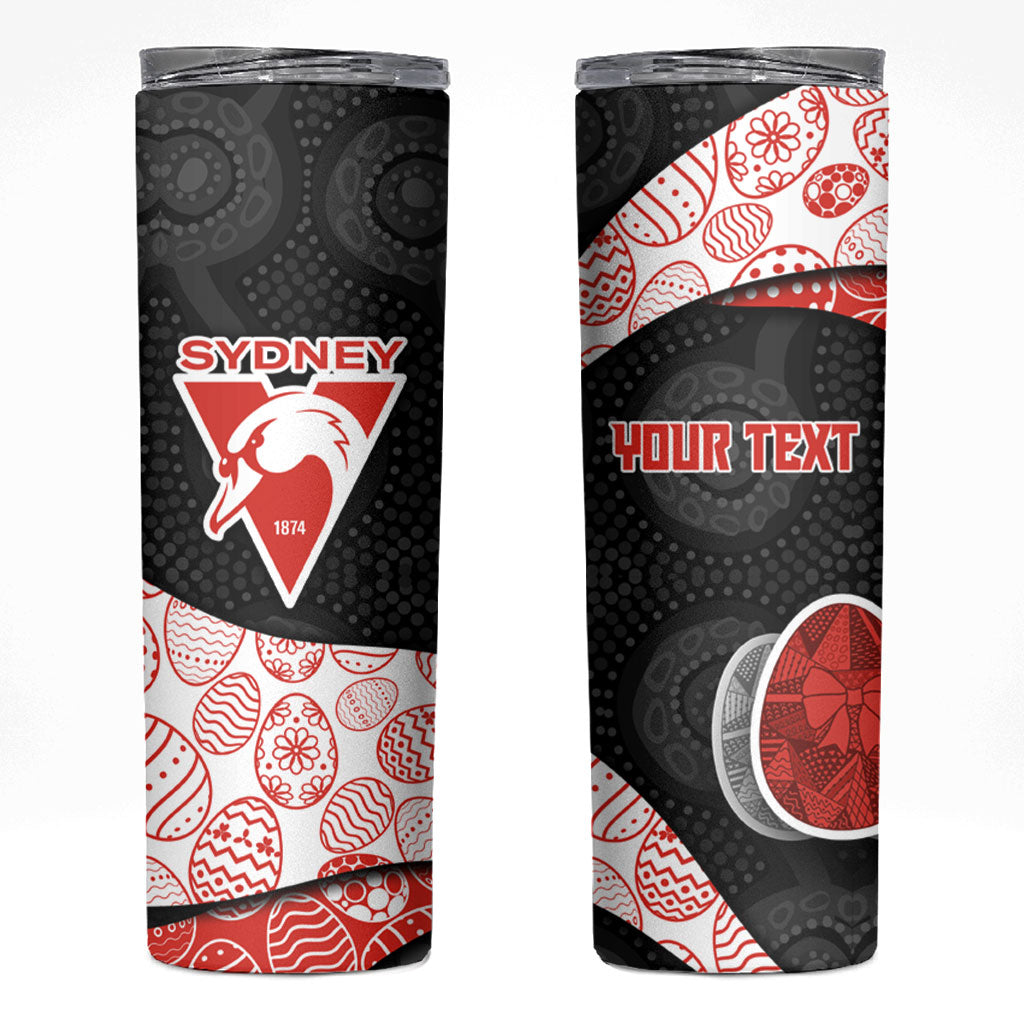 Personalized Sydney Football Skinny Tumbler Easter Egg Pattern Red White Tribal Dot Art Style
