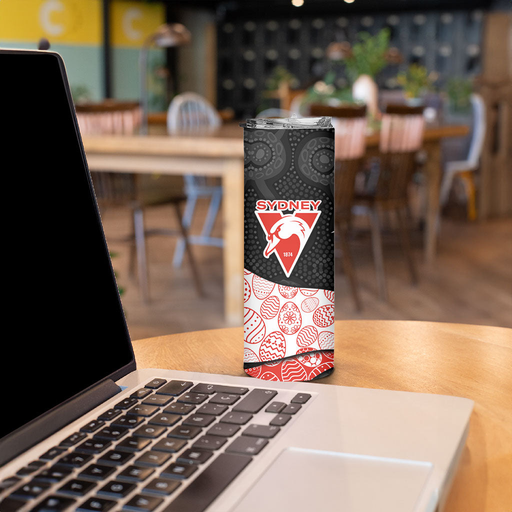 Personalized Sydney Football Skinny Tumbler Easter Egg Pattern Red White Tribal Dot Art Style