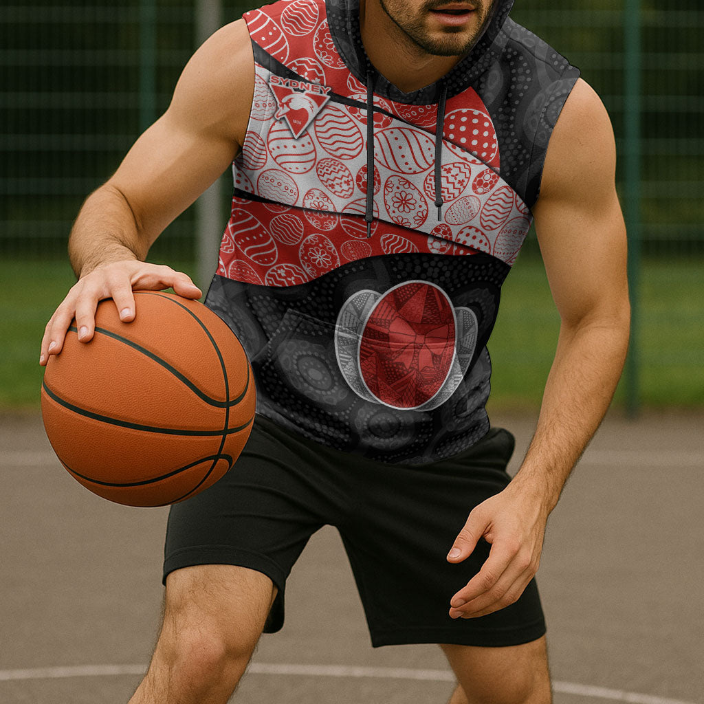 Personalized Sydney Football Sleeveless Hoodie Easter Egg Pattern Red White Tribal Dot Art Style
