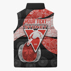 Personalized Sydney Football Sleeveless Puffer Jacket Easter Egg Pattern Red White Tribal Dot Art Style