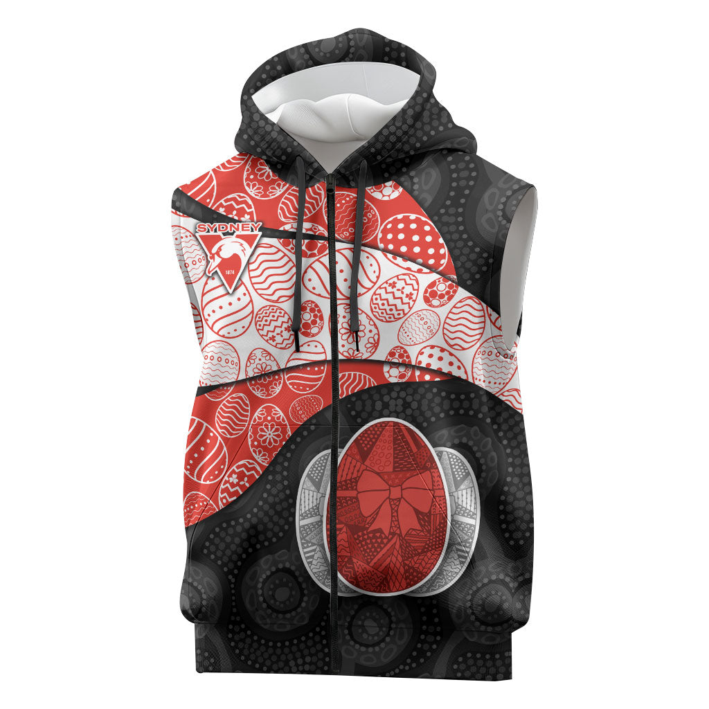 Personalized Sydney Football Sleeveless Zip Hoodie Easter Egg Pattern Red White Tribal Dot Art Style