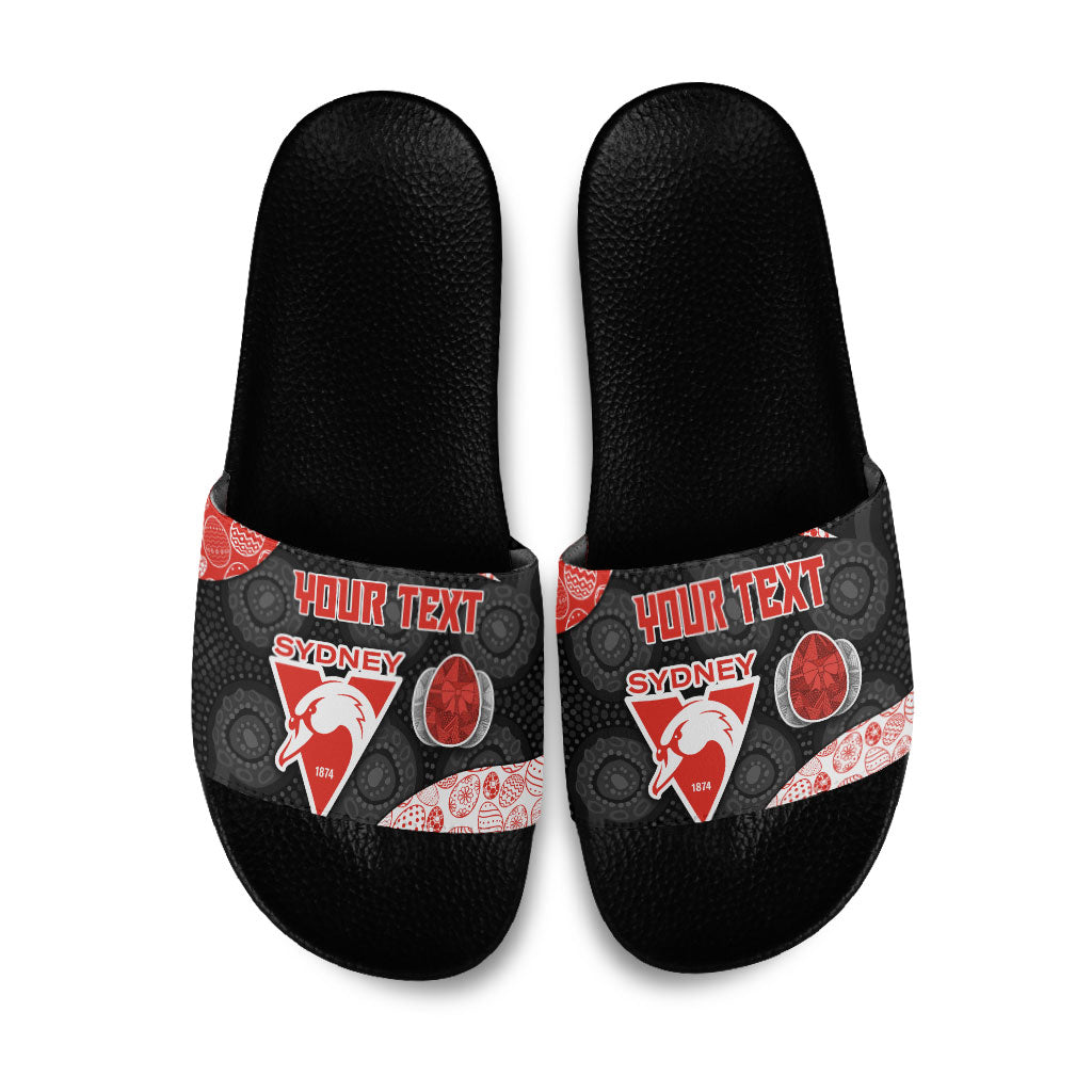 Personalized Sydney Football Slide Sandals Easter Egg Pattern Red White Tribal Dot Art Style