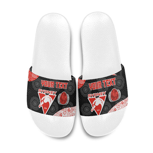 Personalized Sydney Football Slide Sandals Easter Egg Pattern Red White Tribal Dot Art Style