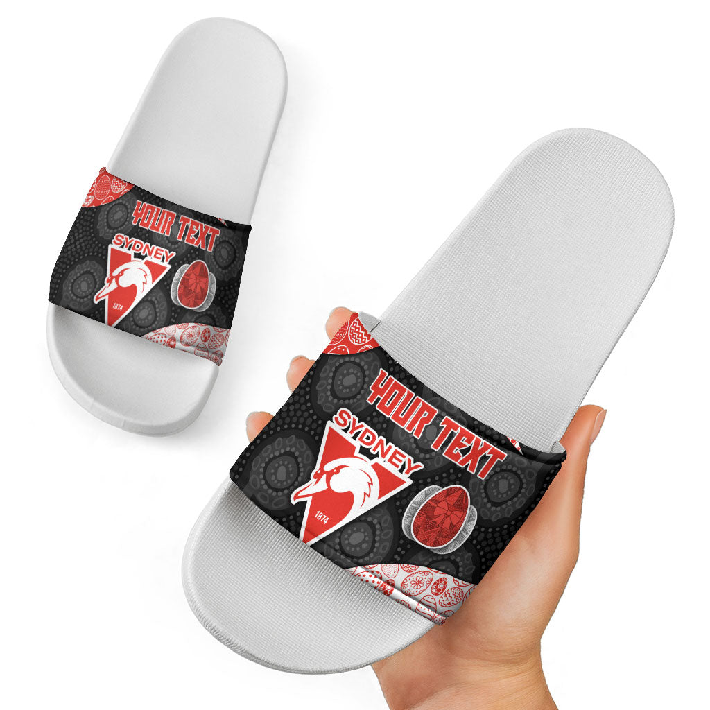 Personalized Sydney Football Slide Sandals Easter Egg Pattern Red White Tribal Dot Art Style