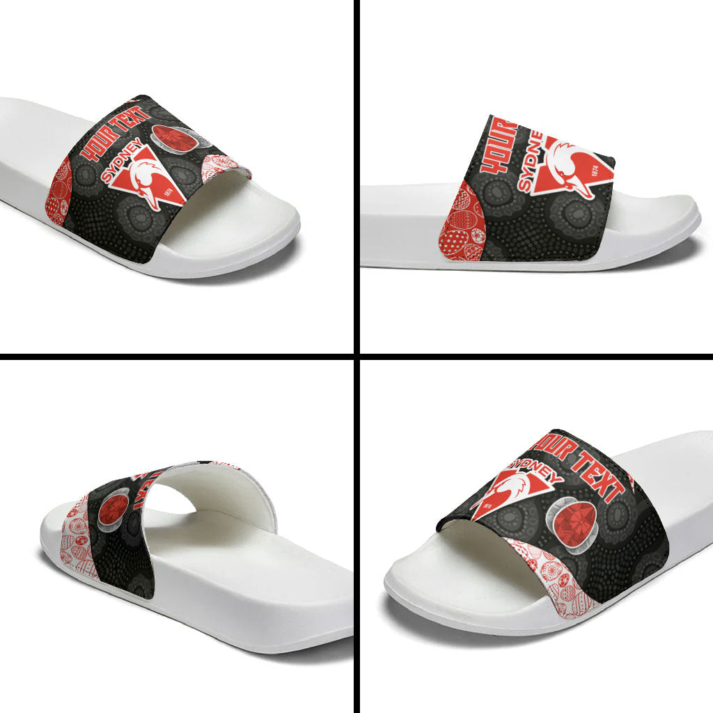 Personalized Sydney Football Slide Sandals Easter Egg Pattern Red White Tribal Dot Art Style