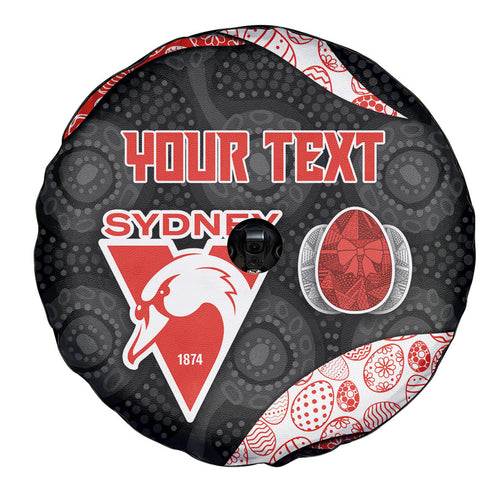 Personalized Sydney Football Spare Tire Cover Easter Egg Pattern Red White Tribal Dot Art Style