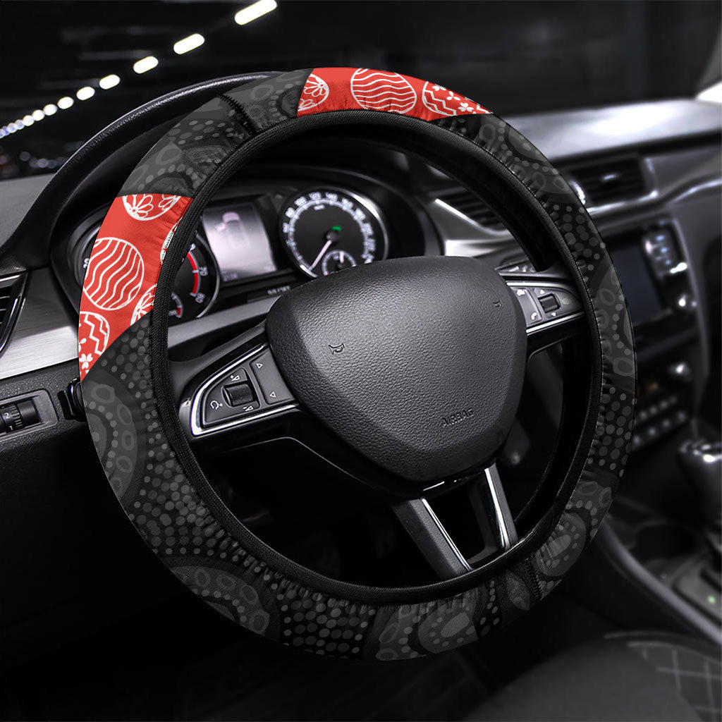 Sydney Football Steering Wheel Cover Easter Egg Pattern Red White Tribal Dot Art Style