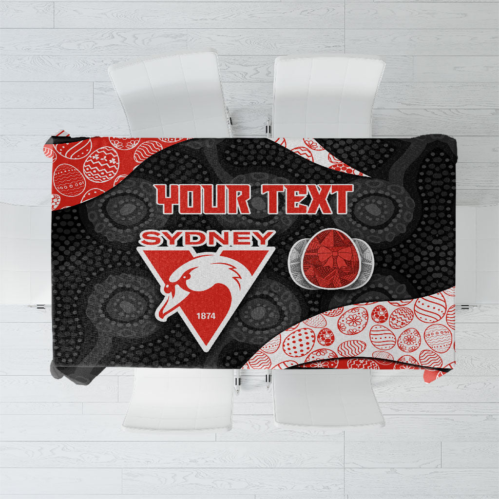 Personalized Sydney Football Tablecloth Easter Egg Pattern Red White Tribal Dot Art Style