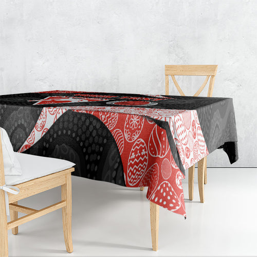 Personalized Sydney Football Tablecloth Easter Egg Pattern Red White Tribal Dot Art Style