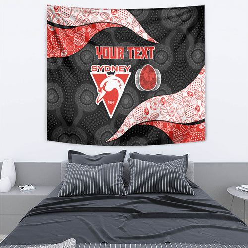 Personalized Sydney Football Tapestry Easter Egg Pattern Red White Tribal Dot Art Style