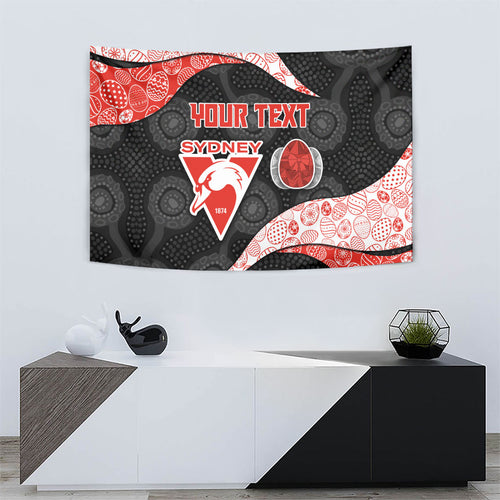 Personalized Sydney Football Tapestry Easter Egg Pattern Red White Tribal Dot Art Style