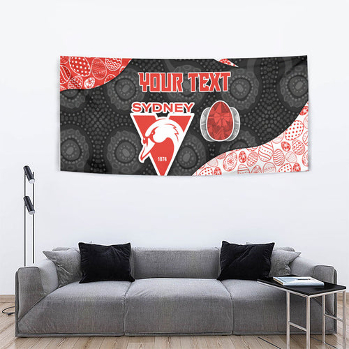 Personalized Sydney Football Tapestry Easter Egg Pattern Red White Tribal Dot Art Style