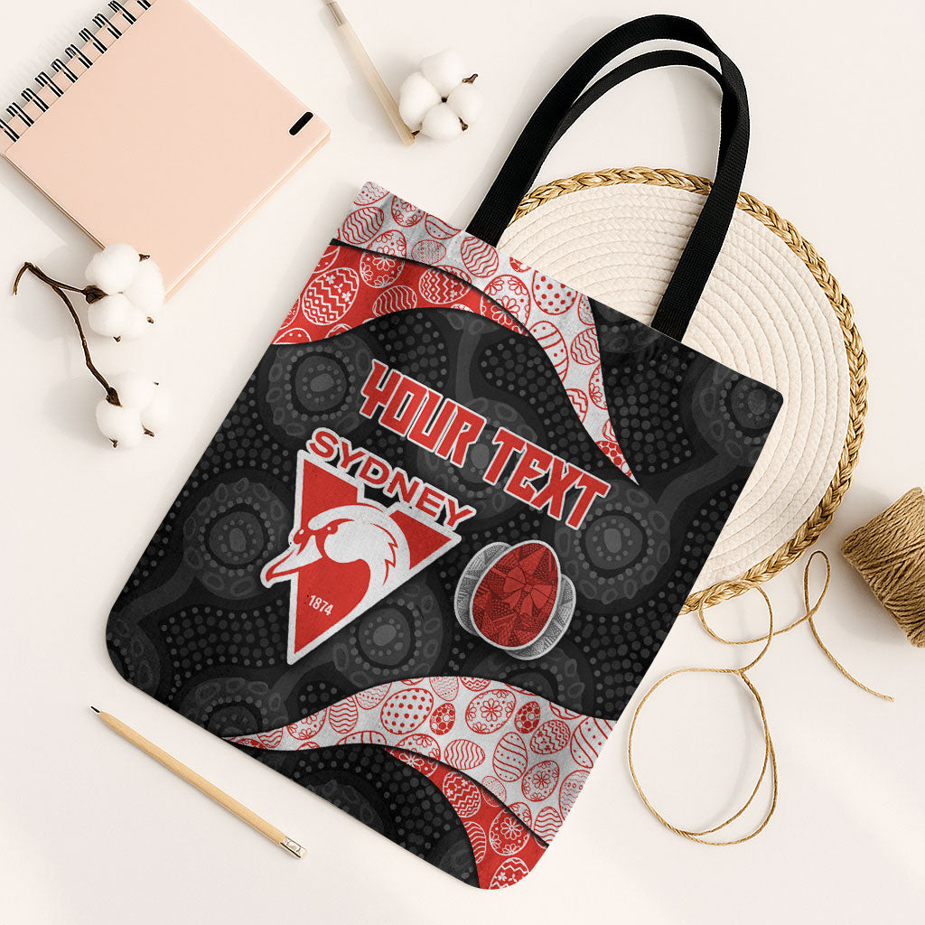 Personalized Sydney Football Tote Bag Easter Egg Pattern Red White Tribal Dot Art Style