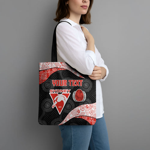 Personalized Sydney Football Tote Bag Easter Egg Pattern Red White Tribal Dot Art Style
