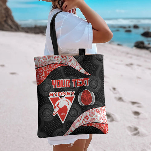 Personalized Sydney Football Tote Bag Easter Egg Pattern Red White Tribal Dot Art Style