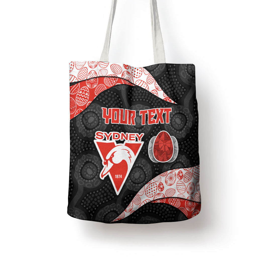 Personalized Sydney Football Tote Bag Easter Egg Pattern Red White Tribal Dot Art Style