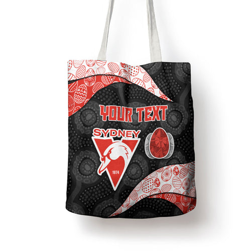 Personalized Sydney Football Tote Bag Easter Egg Pattern Red White Tribal Dot Art Style
