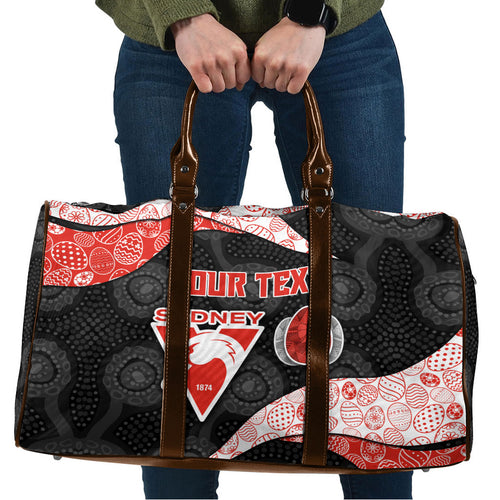 Personalized Sydney Football Travel Bag Easter Egg Pattern Red White Tribal Dot Art Style