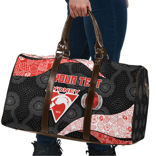 Personalized Sydney Football Travel Bag Easter Egg Pattern Red White Tribal Dot Art Style