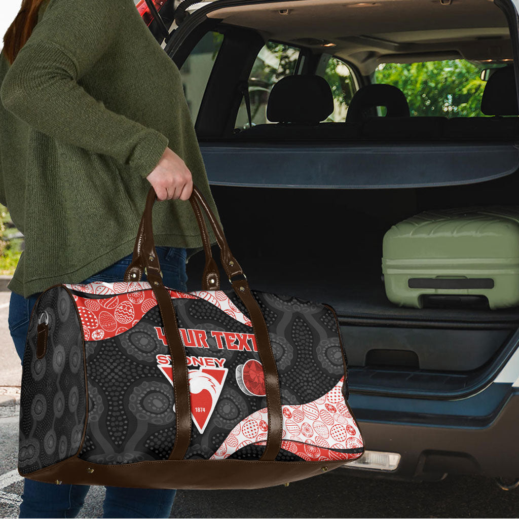 Personalized Sydney Football Travel Bag Easter Egg Pattern Red White Tribal Dot Art Style