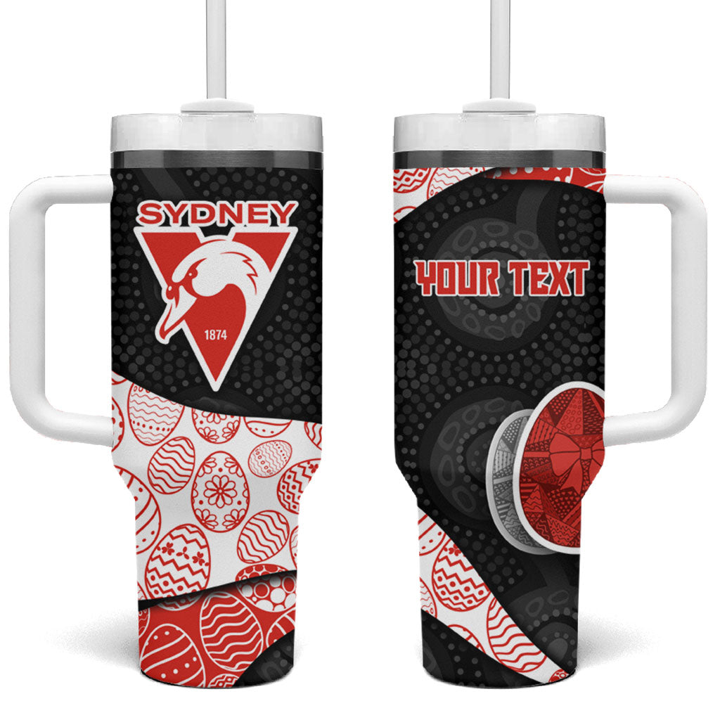Personalized Sydney Football Tumbler With Handle Easter Egg Pattern Red White Tribal Dot Art Style