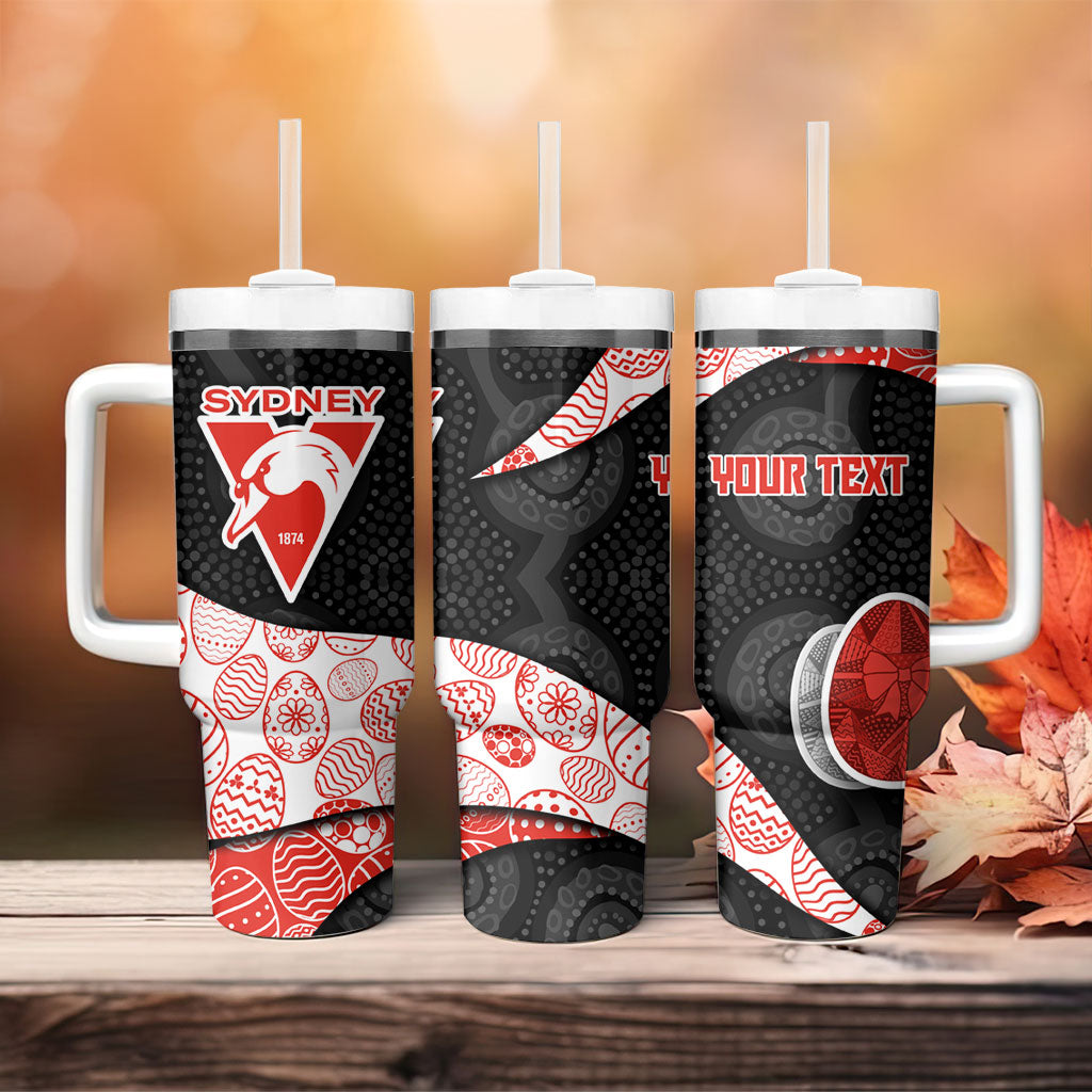 Personalized Sydney Football Tumbler With Handle Easter Egg Pattern Red White Tribal Dot Art Style
