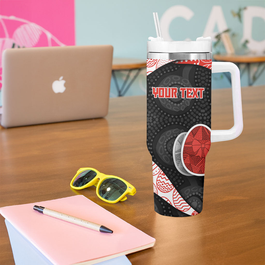 Personalized Sydney Football Tumbler With Handle Easter Egg Pattern Red White Tribal Dot Art Style