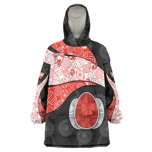 Personalized Sydney Football Wearable Blanket Hoodie Easter Egg Pattern Red White Tribal Dot Art Style