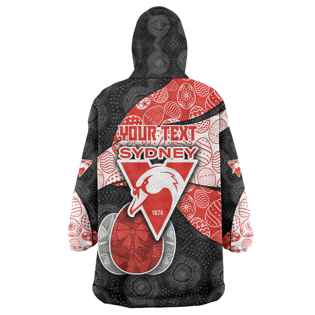 Personalized Sydney Football Wearable Blanket Hoodie Easter Egg Pattern Red White Tribal Dot Art Style