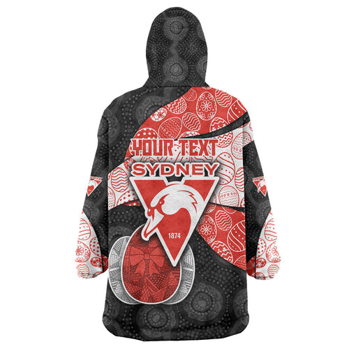 Personalized Sydney Football Wearable Blanket Hoodie Easter Egg Pattern Red White Tribal Dot Art Style