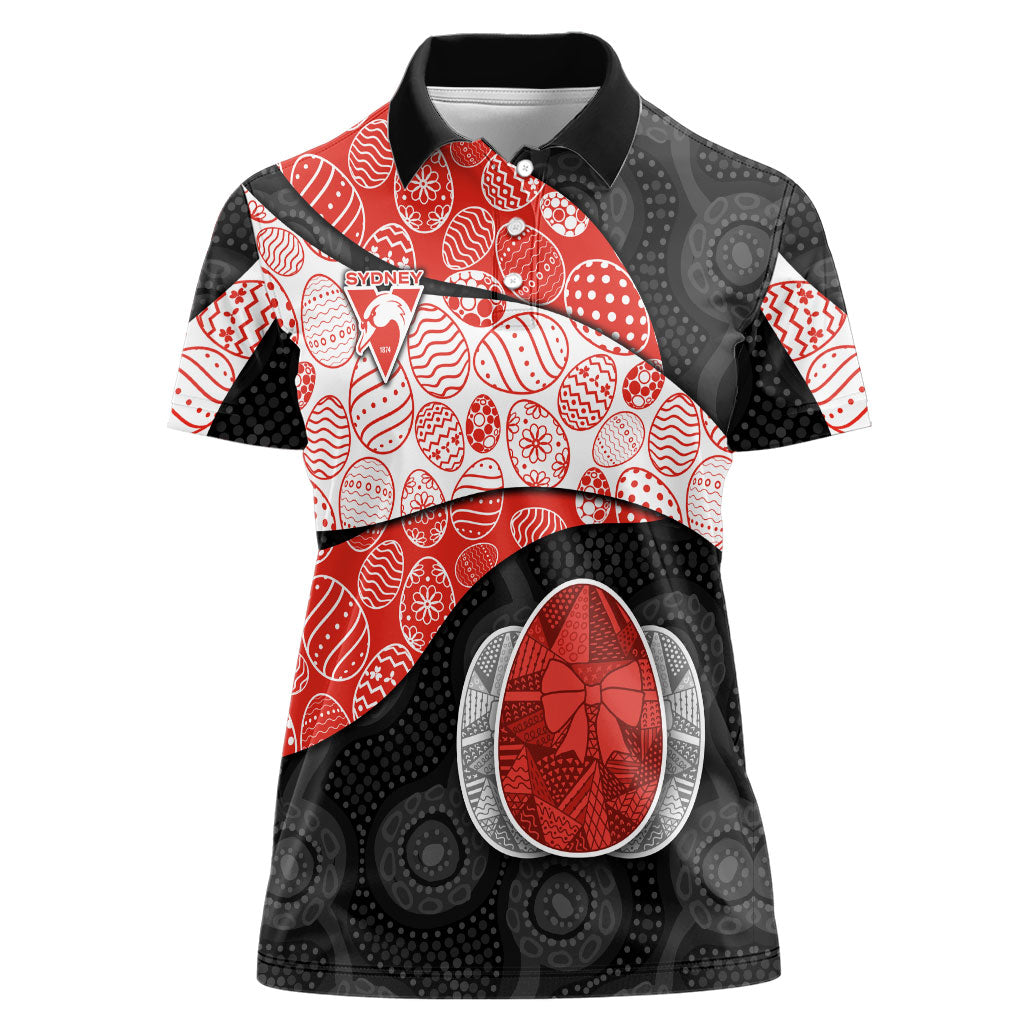 Personalized Sydney Football Women Polo Shirt Easter Egg Pattern Red White Tribal Dot Art Style