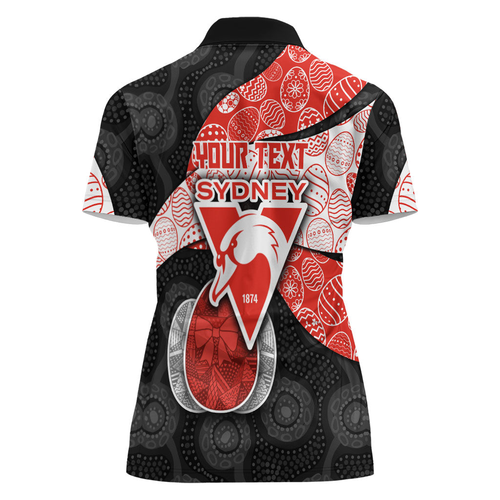 Personalized Sydney Football Women Polo Shirt Easter Egg Pattern Red White Tribal Dot Art Style