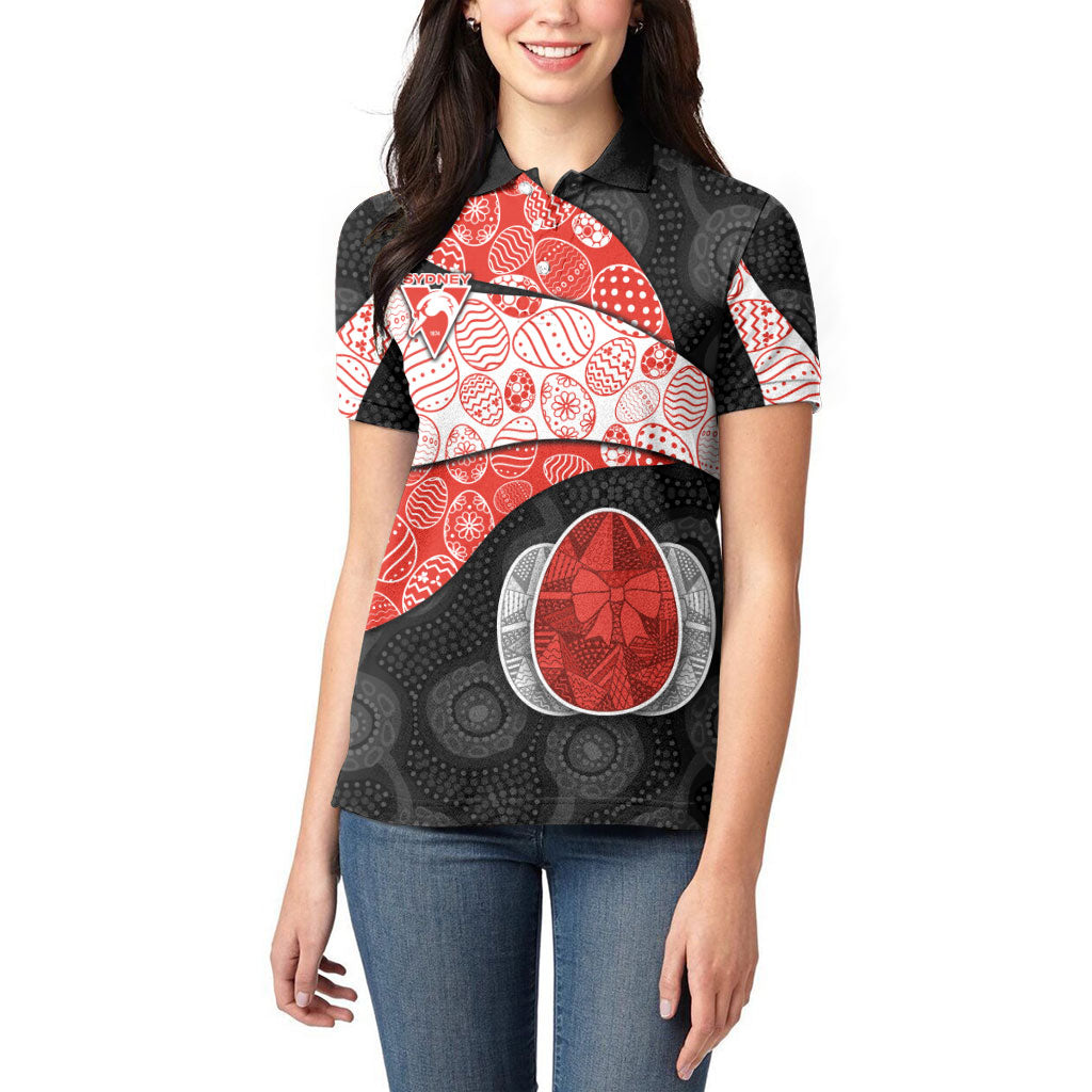 Personalized Sydney Football Women Polo Shirt Easter Egg Pattern Red White Tribal Dot Art Style