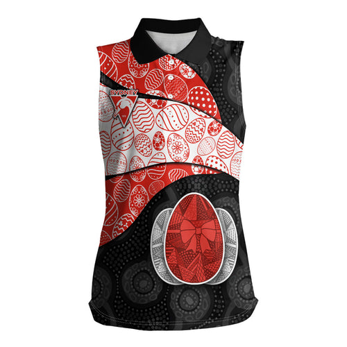 Personalized Sydney Football Women Sleeveless Polo Shirt Easter Egg Pattern Red White Tribal Dot Art Style