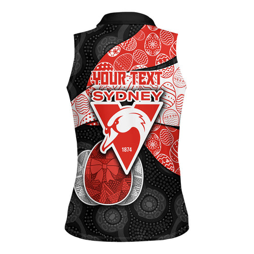Personalized Sydney Football Women Sleeveless Polo Shirt Easter Egg Pattern Red White Tribal Dot Art Style