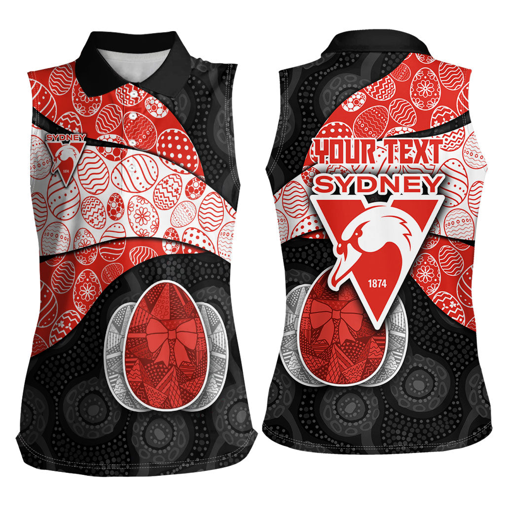 Personalized Sydney Football Women Sleeveless Polo Shirt Easter Egg Pattern Red White Tribal Dot Art Style