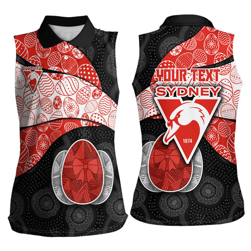 Personalized Sydney Football Women Sleeveless Polo Shirt Easter Egg Pattern Red White Tribal Dot Art Style