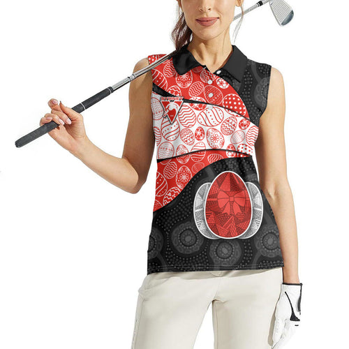 Personalized Sydney Football Women Sleeveless Polo Shirt Easter Egg Pattern Red White Tribal Dot Art Style