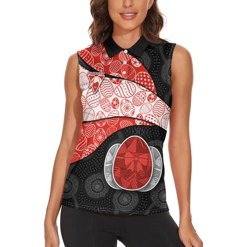 Personalized Sydney Football Women Sleeveless Polo Shirt Easter Egg Pattern Red White Tribal Dot Art Style