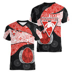 Personalized Sydney Football Women V-Neck T-Shirt Easter Egg Pattern Red White Tribal Dot Art Style