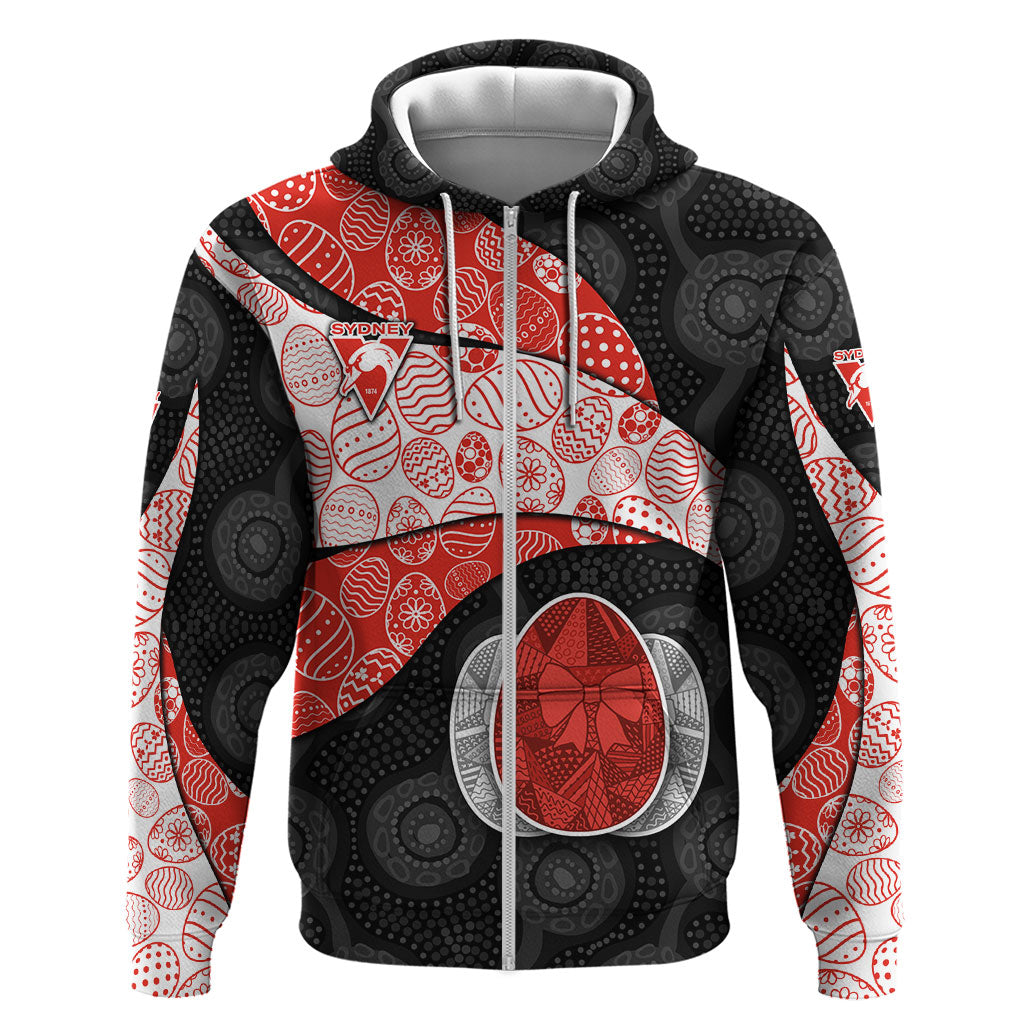Personalized Sydney Football Zip Hoodie Easter Egg Pattern Red White Tribal Dot Art Style