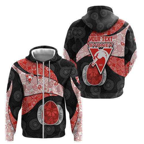 Personalized Sydney Football Zip Hoodie Easter Egg Pattern Red White Tribal Dot Art Style
