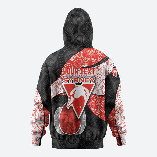 Personalized Sydney Football Zip Hoodie Easter Egg Pattern Red White Tribal Dot Art Style