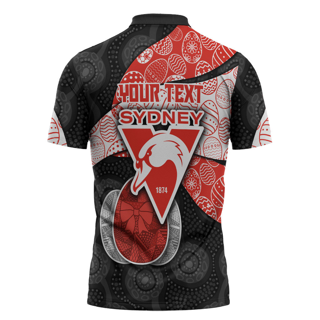 Personalized Sydney Football Zipper Polo Shirt Easter Egg Pattern Red White Tribal Dot Art Style
