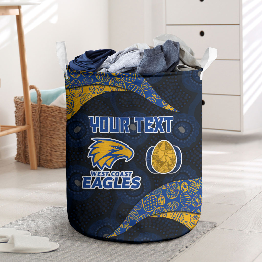 Personalized West Coast Eagles Football Laundry Basket Easter Egg Pattern Blue Gold Tribal Dot Art Style