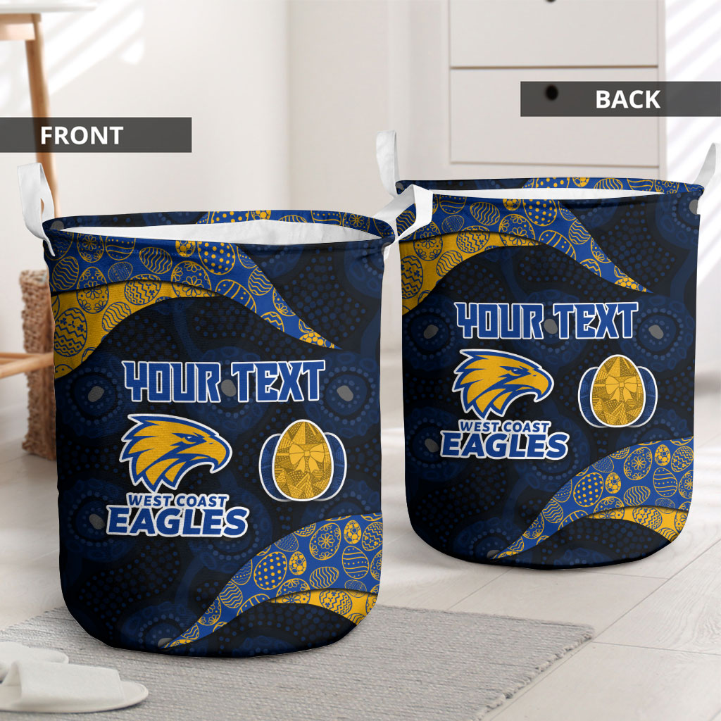 Personalized West Coast Eagles Football Laundry Basket Easter Egg Pattern Blue Gold Tribal Dot Art Style