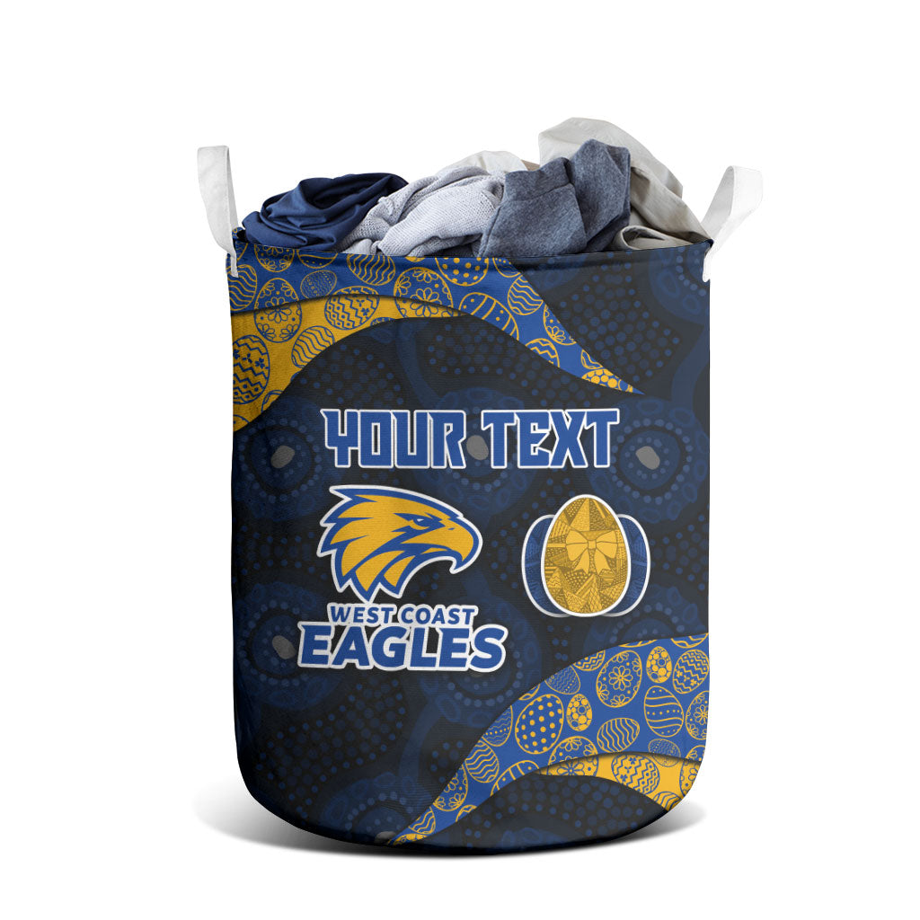 Personalized West Coast Eagles Football Laundry Basket Easter Egg Pattern Blue Gold Tribal Dot Art Style